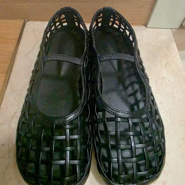 [BUNJANG] Black Mesh Twisted Flat Shoes (Size 250) / 블랙 네트 꼬임 메쉬 플랫슈즈 250