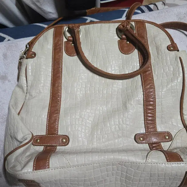 [BUNJANG] Anne Klein Ivory Crocodile-Embossed Leather Tote Bag / 앤클라인 아이보리 악어무늬 토트백
