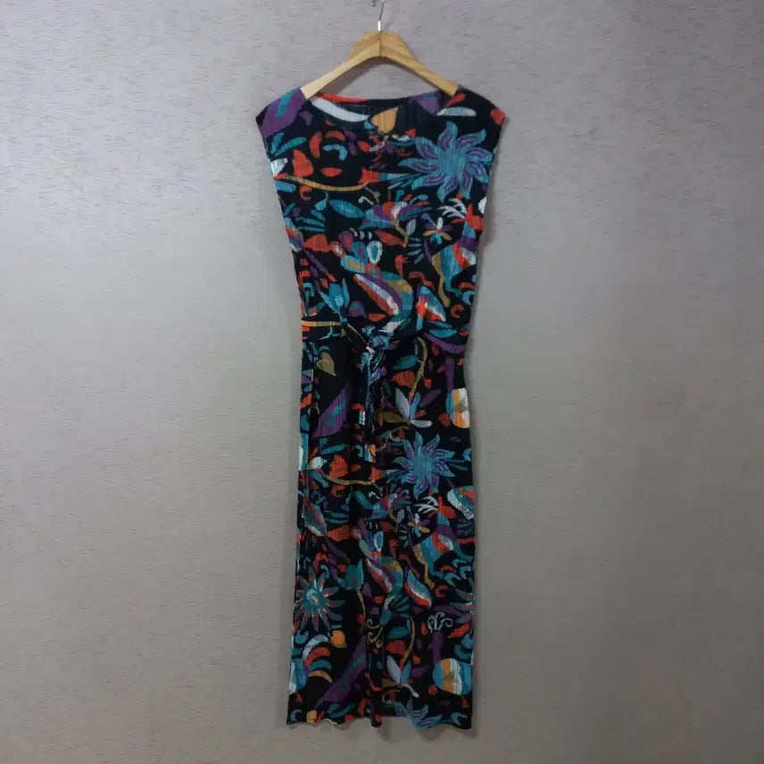 [BUNJANG] Pattern Pleated Belted Long Dress Women's / B7-30/패턴 플리츠 벨티드 롱원피스 여성