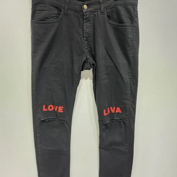 [BUNJANG] Mauna Kea 'LOVE LAVA' Logo Black Denim Pants / [M] 마우나케아 'LOVE LAVA' 로고 블랙 데님 팬츠