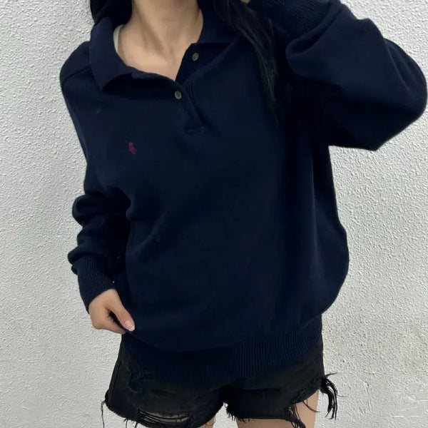 [BUNJANG] Polo Ralph Lauren Burgundy Pony Knit Navy / 폴로 랄프로렌 버건디포니 네이비 니트 95