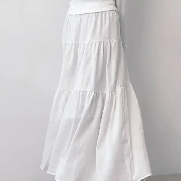 [BUNJANG] Women's Frill Long Skirt - Ivory/White / 밴딩 캉캉 프릴 롱스커트 아이보리/화이트