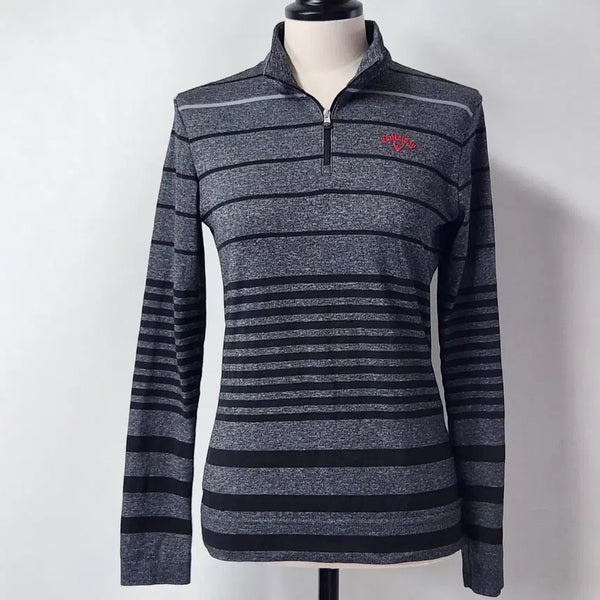[BUNJANG] Callaway Women's Striped Half-Zip Long-Sleeve Shirt Size 90 / 캘러웨이 여성 스트라이프 반집업 긴팔 티셔츠 90