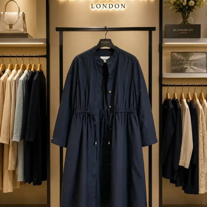 [BUNJANG] Bloomsbury London Navy Nylon Blend Long Windbreaker Jacket / 블룸스버리 런던 / 바스락 롱점퍼 /롱자켓 네이비 F