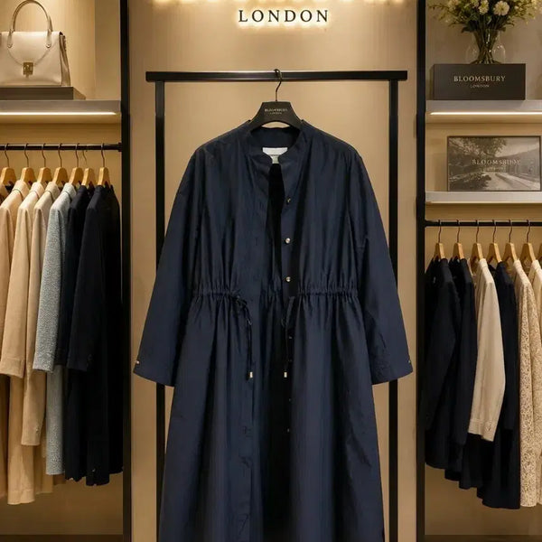 [BUNJANG] Bloomsbury London Navy Nylon Blend Long Windbreaker Jacket / 블룸스버리 런던 / 바스락 롱점퍼 /롱자켓 네이비 F