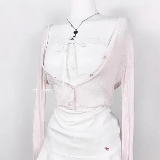[BUNJANG] Abercrombie & Fitch Vintage White Pink Logo Ruffled Mini Dress / 아베크롬비 빈티지 화이트 핑크로고 프릴 미니원피스 stc빈티지 히메갸루