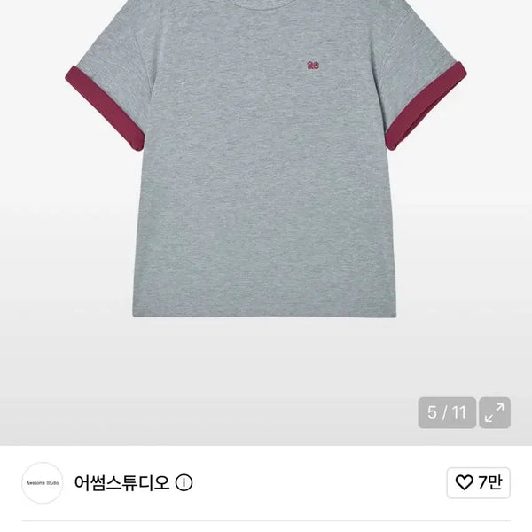 [BUNJANG] Awesome Studio Colorblock Roll-Up Short Sleeve T-Shirt - Heather Grey / 새상품) 어썸스튜디오 배색 롤업 반팔티 멜란지그레이 free