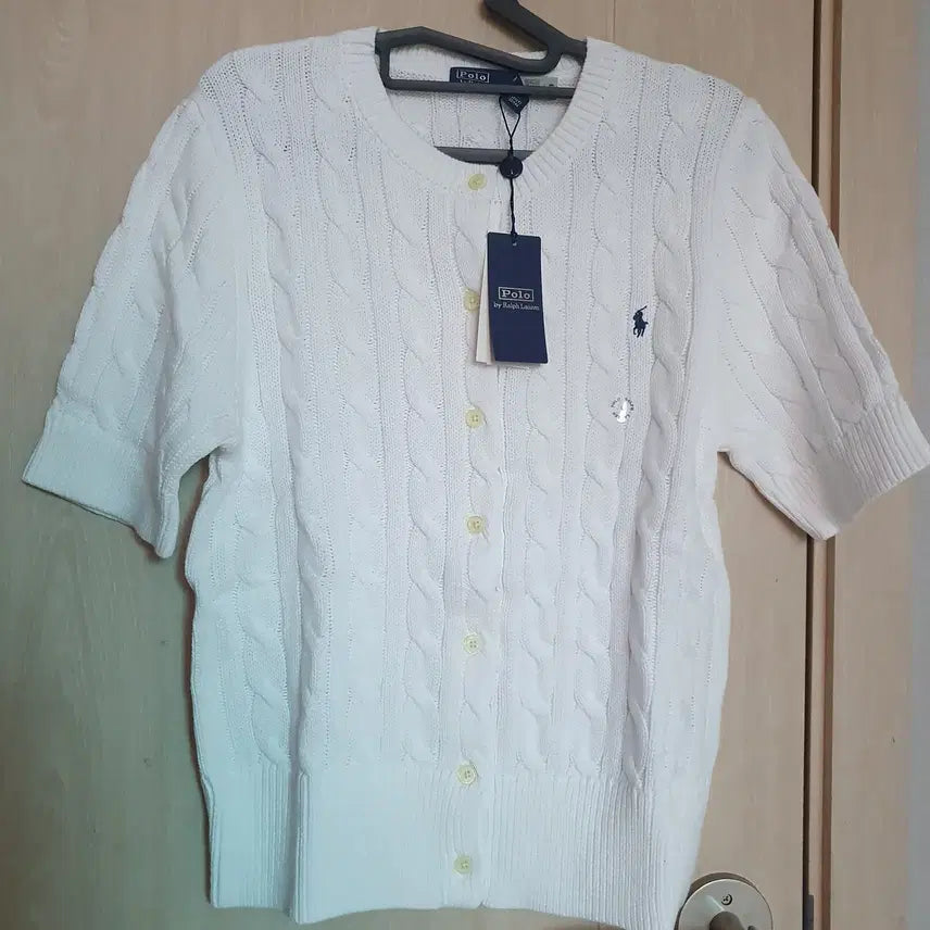 [BUNJANG] Polo Ralph Lauren Cable Knit Short Sleeve Cardigan White M/L / (새상품) 폴로 랄프로렌 케이블 반팔 가디건_여성 꽈배기 반팔 가디건 화이트M/L