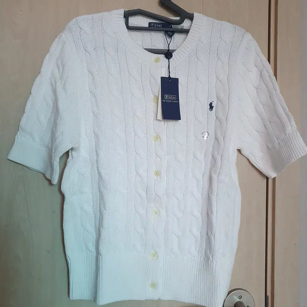 [BUNJANG] Polo Ralph Lauren Cable Knit Short Sleeve Cardigan White M/L / (새상품) 폴로 랄프로렌 케이블 반팔 가디건_여성 꽈배기 반팔 가디건 화이트M/L