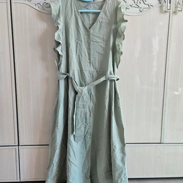 [BUNJANG] Linen Sleeveless Long Dress Mint 55 / 린넨 민소매 롱 원피스 민트색 55