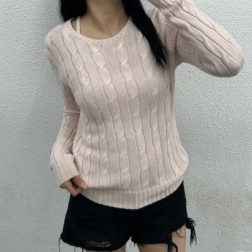 [BUNJANG] Polo Ralph Lauren White Pony Cable Knit Sweater / 폴로 랄프로렌 화이트포니 딸기우유 꽈배기 니트