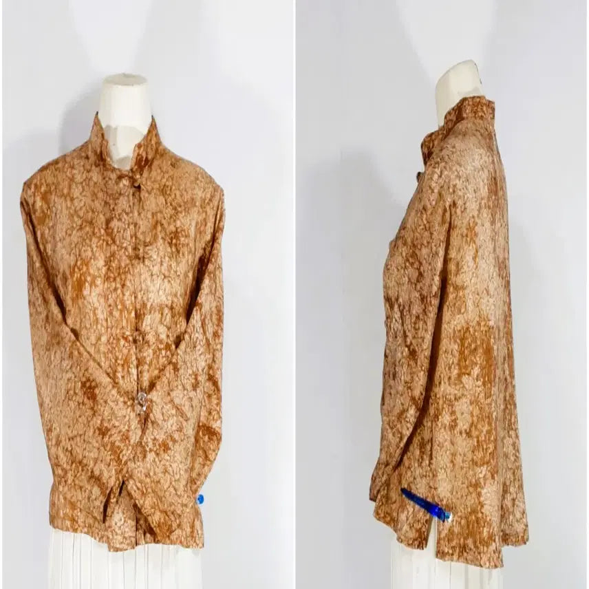 [BUNJANG] 100% Rayon Linen Fabric with Neck Ruffle Detail / 공방/인견100% /쪽나염원단/넥 너플장식/우리옷디쟌/ 6677 /기장53