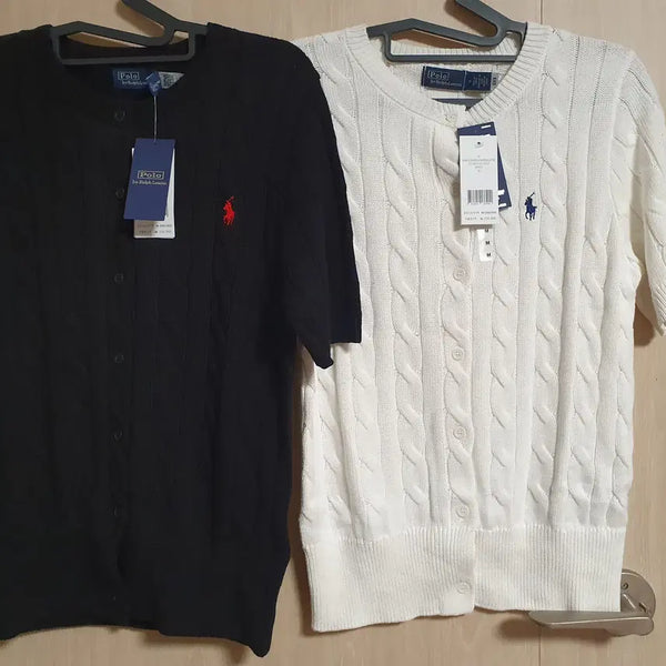 [BUNJANG] Polo Ralph Lauren Women's Cable Knit Half-Sleeve Cardigan / (새상품) 폴로 랄프로렌 케이블 가디건_여성 폴로 꽈배기 가디건 반팔(블랙/화이트)
