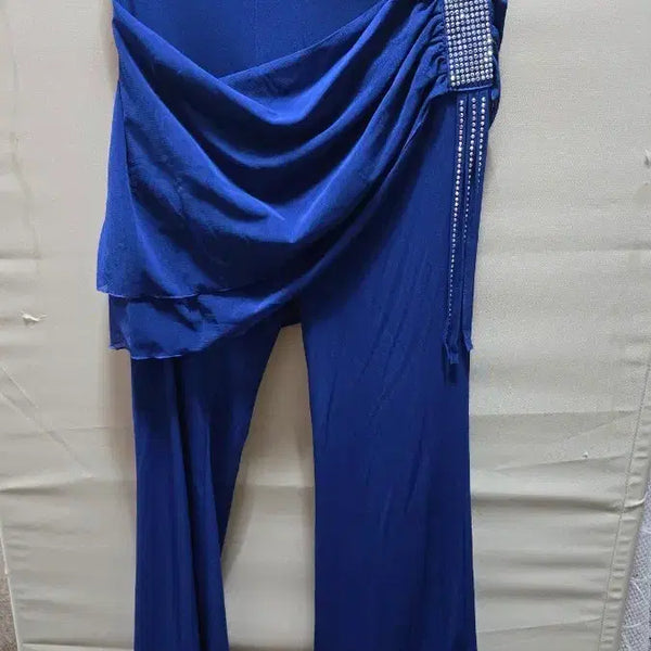 [BUNJANG] Blue Cubic Wrap Skirt Dance Pants (2XL) / 블루 큐빅 장식 랩 스커트 댄스복팬츠2XL