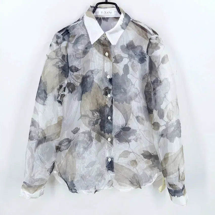 [BUNJANG] Jubilee Women's Summer Organza See-through Long Sleeve Shirt Grey / 제이블리 여성 여름 오간자 시스루 긴팔셔츠 그레이 (HU46202)
