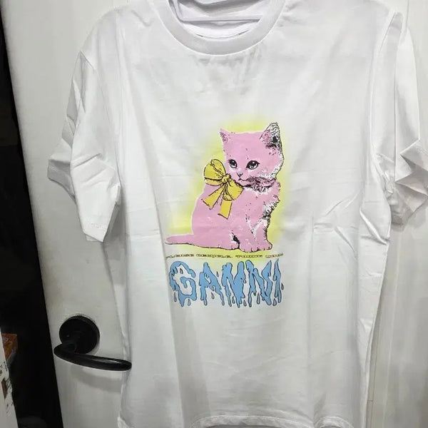 [BUNJANG] Ganni Pink Cat Short Sleeve T-Shirt L / GANNI 핑크 고양이 반팔 티셔츠 L