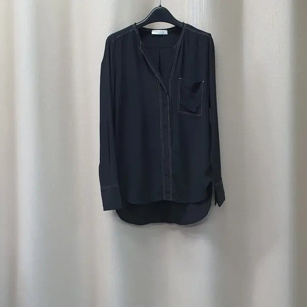 [BUNJANG] Sandro Silk Long Sleeve V-Neck Blouse / 산드로 실크 긴소매 브이넥 블라우스