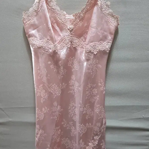 [BUNJANG] Pink Floral Embroidered Lace Trim Slip / 슬립90