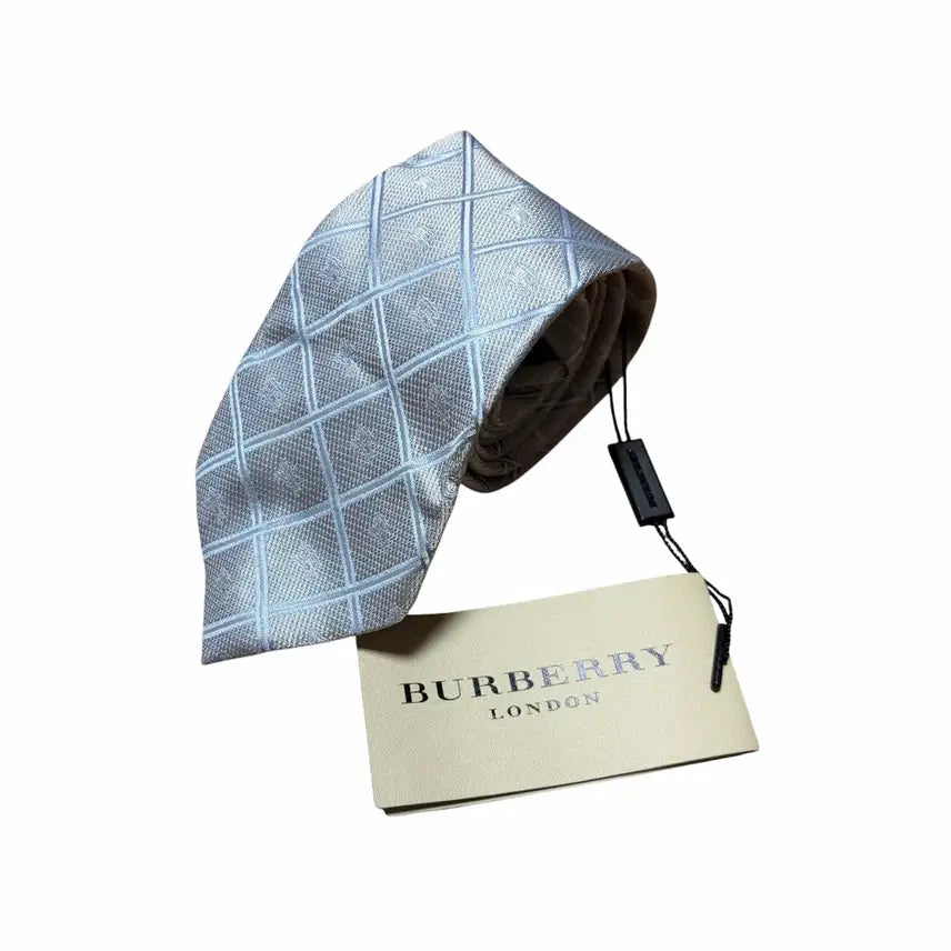 [BUNJANG] Burberry Light Blue Gingham Logo Tie (8.5cm Width) / (새상품) 버버리 라이트 블루 기마 로고 넥타이 (폭 8.5cm)