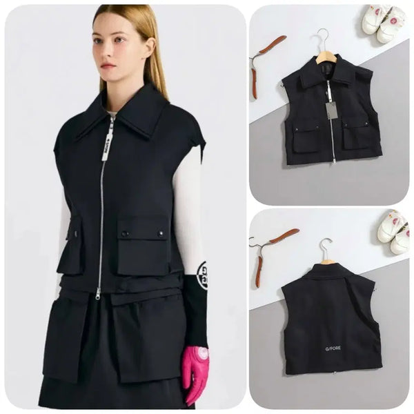 [BUNJANG] G/FORE Women's Woven Zip Vest - Black / 지포어 [ G/F ] 수입 여성 지퍼 직조 베스트
