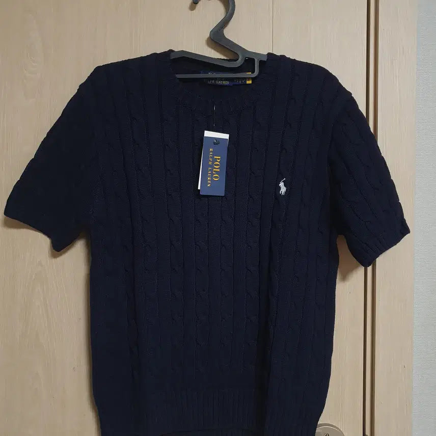 [BUNJANG] Polo Ralph Lauren Women's Cable Knit Short Sleeve Sweater - Black L / (새상품) 폴로 케이블 반팔 니트_여성 폴로 꽈배기 반팔 니트 블랙L