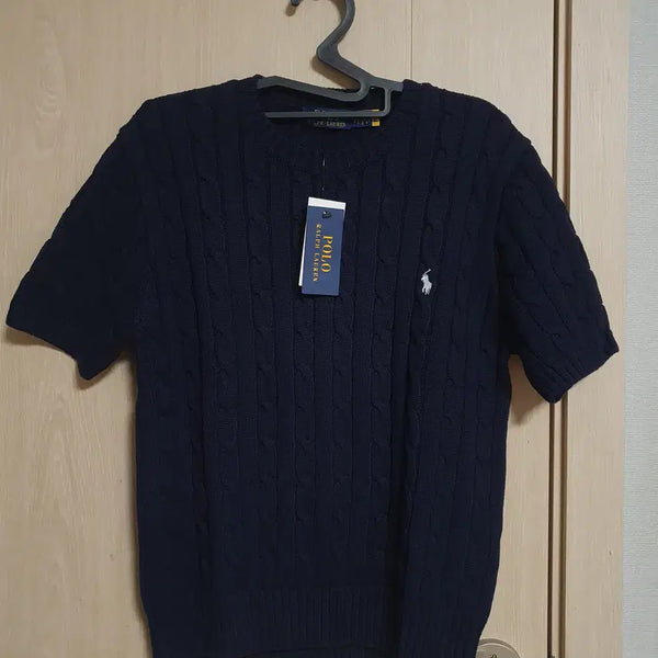 [BUNJANG] Polo Ralph Lauren Women's Cable Knit Short Sleeve Sweater - Black L / (새상품) 폴로 케이블 반팔 니트_여성 폴로 꽈배기 반팔 니트 블랙L