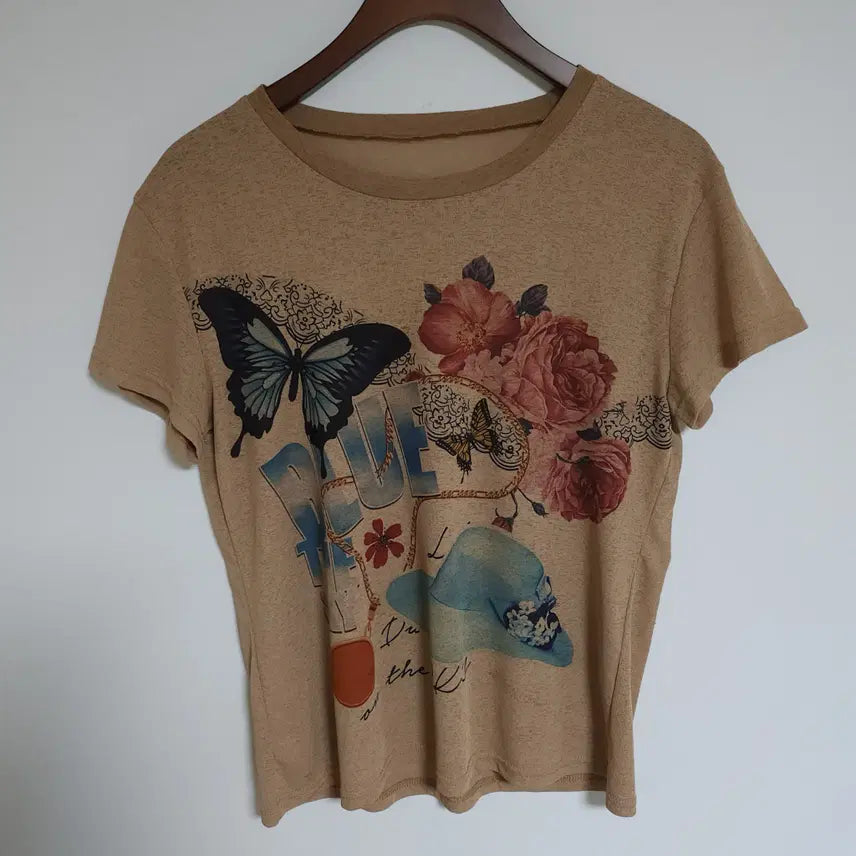[BUNJANG] Vintage Style Printed Short Sleeve T-Shirt / 여성 반팔티 나염 여성 반팔 티셔츠 G299