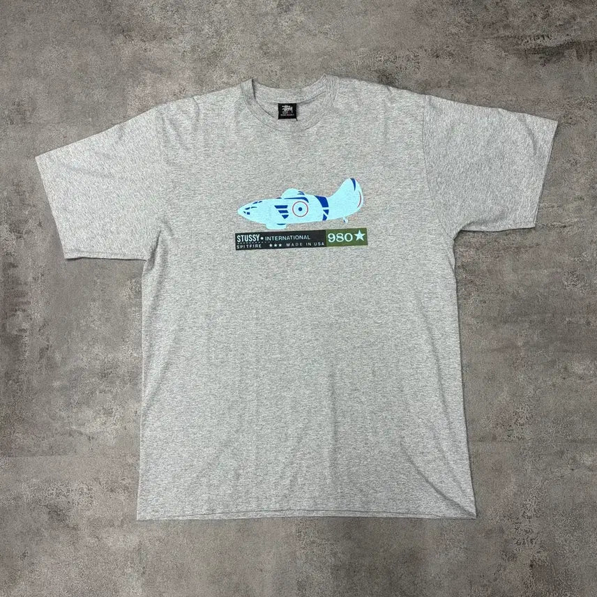 [BUNJANG] 90s Stussy Spitfire 980 Airplane Print USA T-Shirt XL / 90s 스투시 Spitfire 980 비행기 프린트 USA 반팔 티셔츠