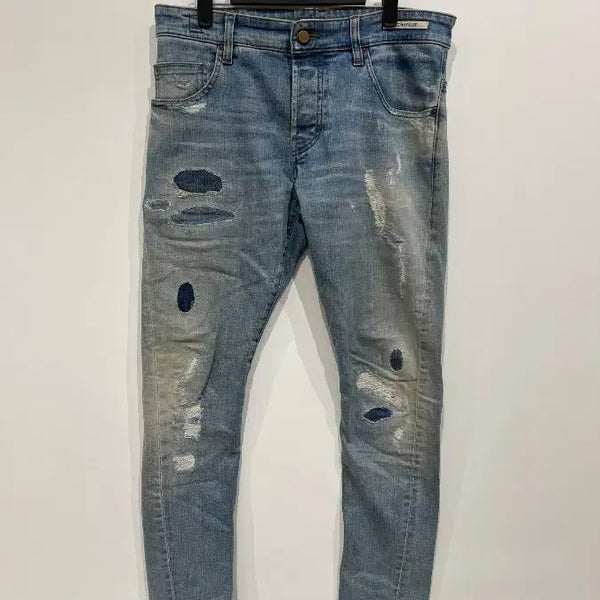 [BUNJANG] Don The Fuller Light Blue Distressed Slim Fit Jeans (Size 32) / [32] 돈 더 풀러 라이트 블루 디스트로이드 슬림핏 진