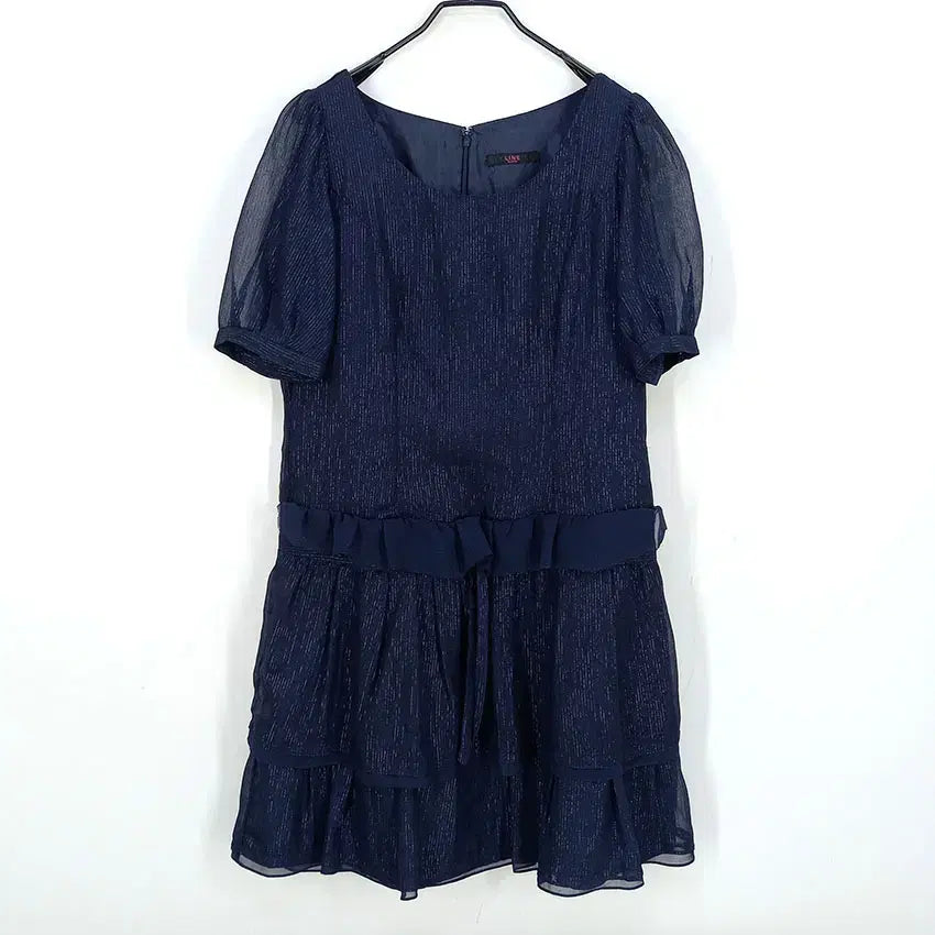 [BUNJANG] Women's Summer Silver Thread Short-Sleeve Mini Dress Navy (HU46206) / 라인 여성 여름 은사 반팔미니원피스 네이비 (HU46206)
