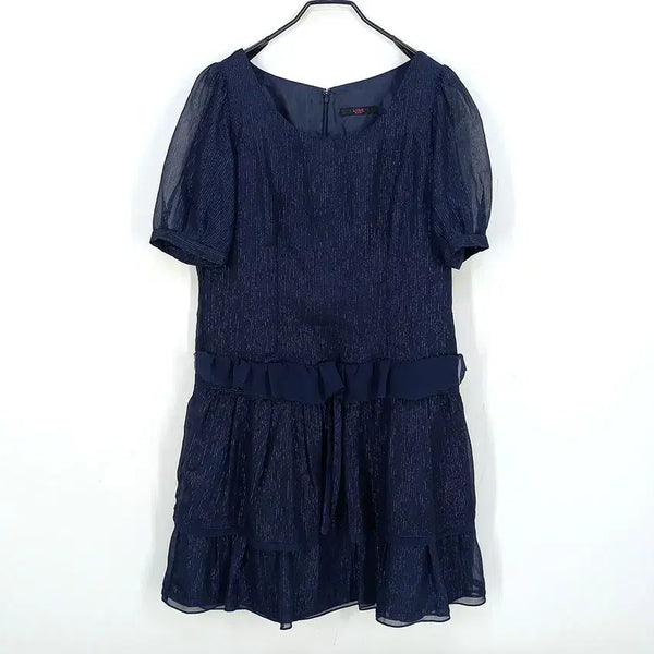 [BUNJANG] Women's Summer Silver Thread Short-Sleeve Mini Dress Navy (HU46206) / 라인 여성 여름 은사 반팔미니원피스 네이비 (HU46206)