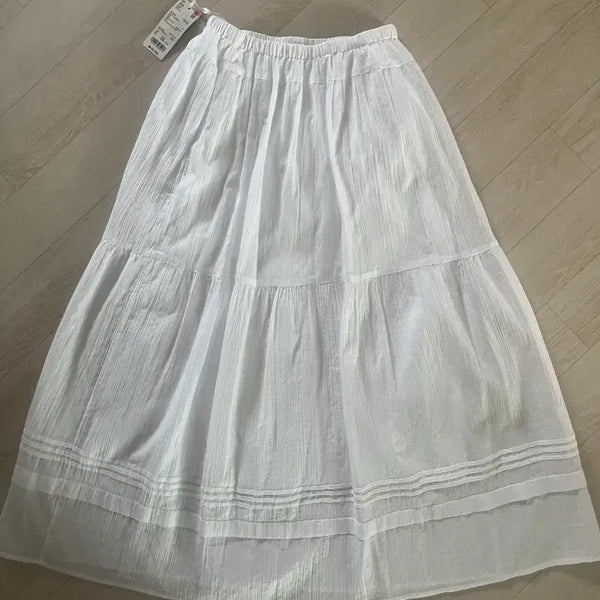 [BUNJANG] Uniqlo Tiered Maxi Skirt White S / 유니클로 티어드 맥시 스커트 화이트 S 새상품