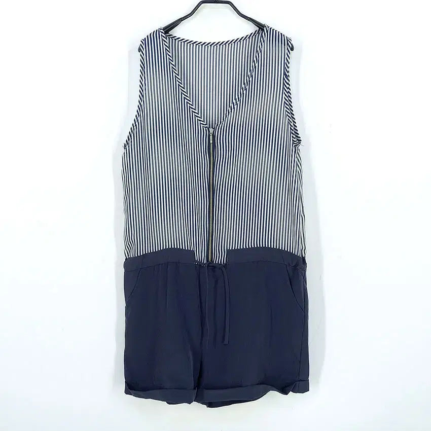 [BUNJANG] Women's Summer Chiffon Sleeveless Jumpsuit Navy / 여성 여름 스트링끈 상단쉬폰 민소매점프수트 네이비 (HU46207)