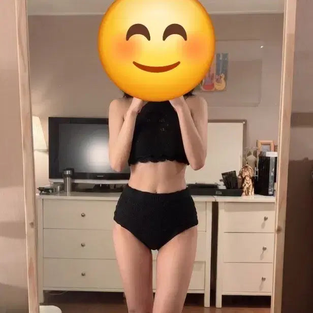 [BUNJANG] Crochet Knit Bikini Set - Black / 크로셰 니트 비키니 세트 블랙