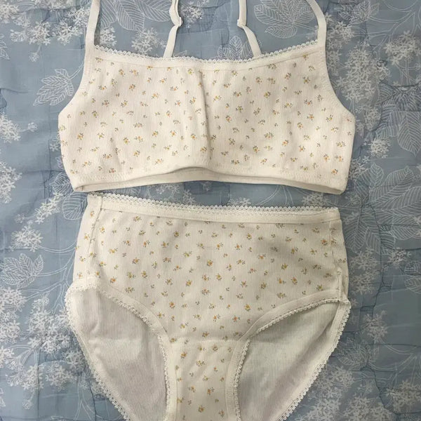 [BUNJANG] 5pening Comfy Bralette + Panty Set (White Floral, Size S) / 새 상품) 5pening 오프닝 컴피 브라렛+팬티 세트 S