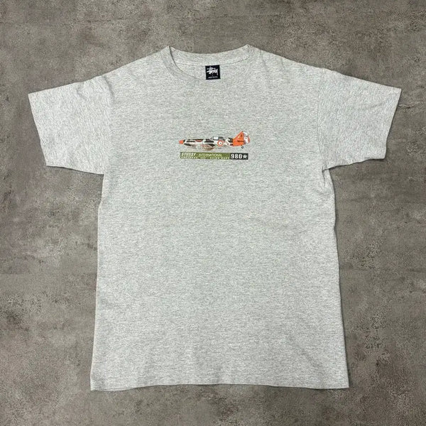 [BUNJANG] 90s Stussy Spitfire 980 Camo Plane Print USA T-Shirt / 90s 스투시 Spitfire 980 카모 비행기 프린트 USA 반팔 티셔츠