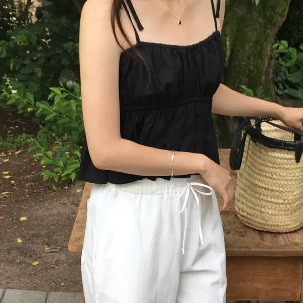 [BUNJANG] Founders Crepe Blouse Cotton Sleeveless Shirring Top / 파운더스 크레페 블라우스 코튼 슬리브리스 끈나시 셔링 bl