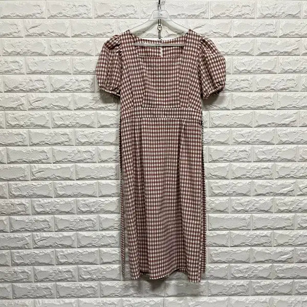 [BUNJANG] Checkered Short Sleeve Midi Dress / 3102) 체크 반팔원피스