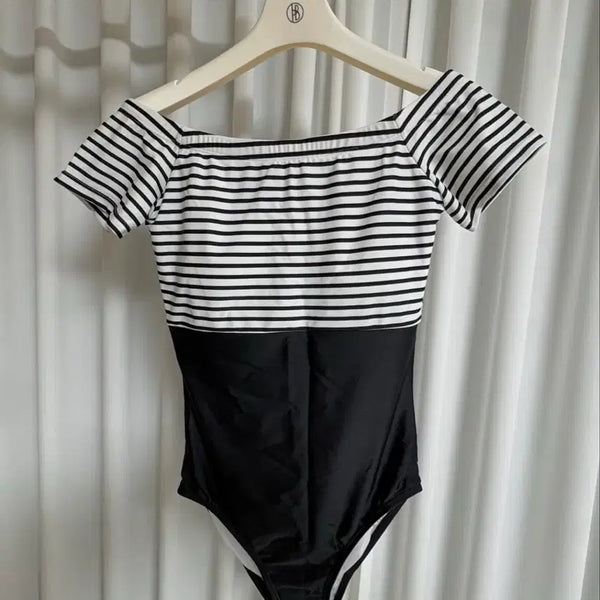 [BUNJANG] Bohemian Blue True Black Sailor Off-Shoulder One-Piece Swimsuit / 보헤미안블루 트루블랙 세일러 오프숄더 원피스 수영복