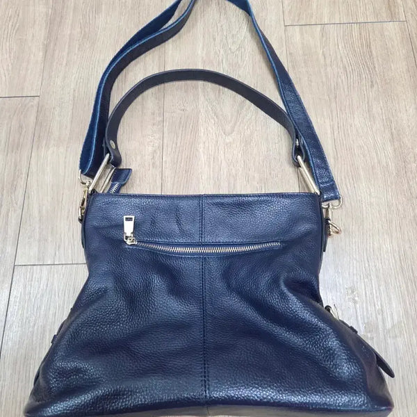[BUNJANG] Navy Genuine Leather Shoulder Bag / 네이비(남색) 소가죽 숄더백