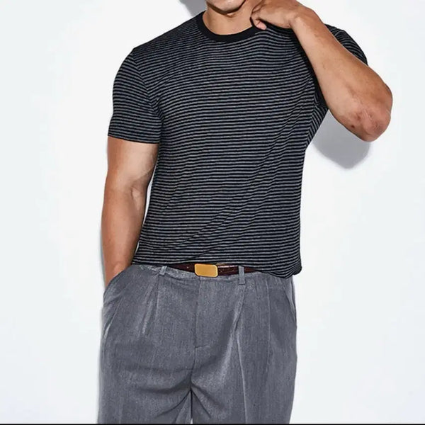 [BUNJANG] RVD Pinstripe Crop Muscle Fit T-Shirt (Black/Gray, XL) / (묶음 판매)RVD 핀 스트라이프 크롭 머슬핏 반팔티(블랙/그레이 XL)