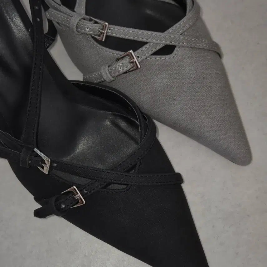 [BUNJANG] XERIF Stiletto Slingback Heels - Black, Size 235 / XERIF 세리프 스트랩 스틸레토 힐 슬링백 블랙 235 급처