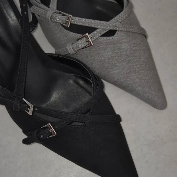 [BUNJANG] XERIF Stiletto Slingback Heels - Black, Size 235 / XERIF 세리프 스트랩 스틸레토 힐 슬링백 블랙 235 급처