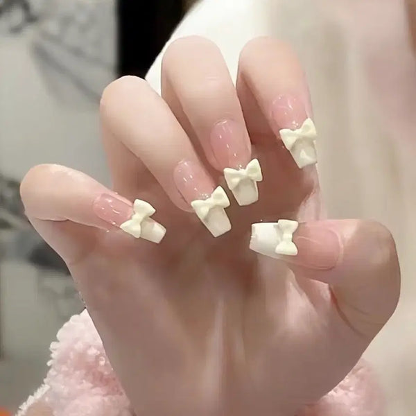[BUNJANG] Ivory French Ribbon Nail Tips / 리본 네일팁 아이보리 귀여운 프렌치 프렌치네일 양산형