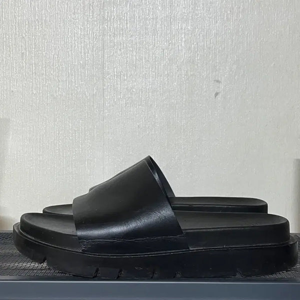 [BUNJANG] DAILY LIFE Black Leather Platform Slide Slippers (265mm) / 블랙 가죽 통굽 슬라이드 슬리퍼 (DAILY LIFE) 265mm