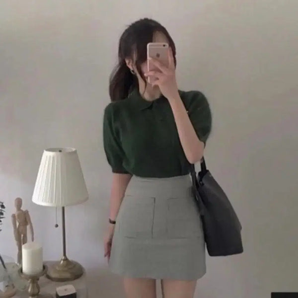 [BUNJANG] Angora Short Sleeve Knit - Grey / 앙고라 반팔 니트 그레이 새상품