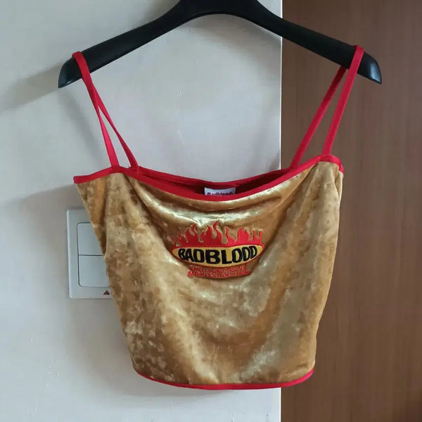 [BUNJANG] BADBLOOD Velvet Crop Top Gold / 새상품)배드블러드 벨벳 크롭탑 골드