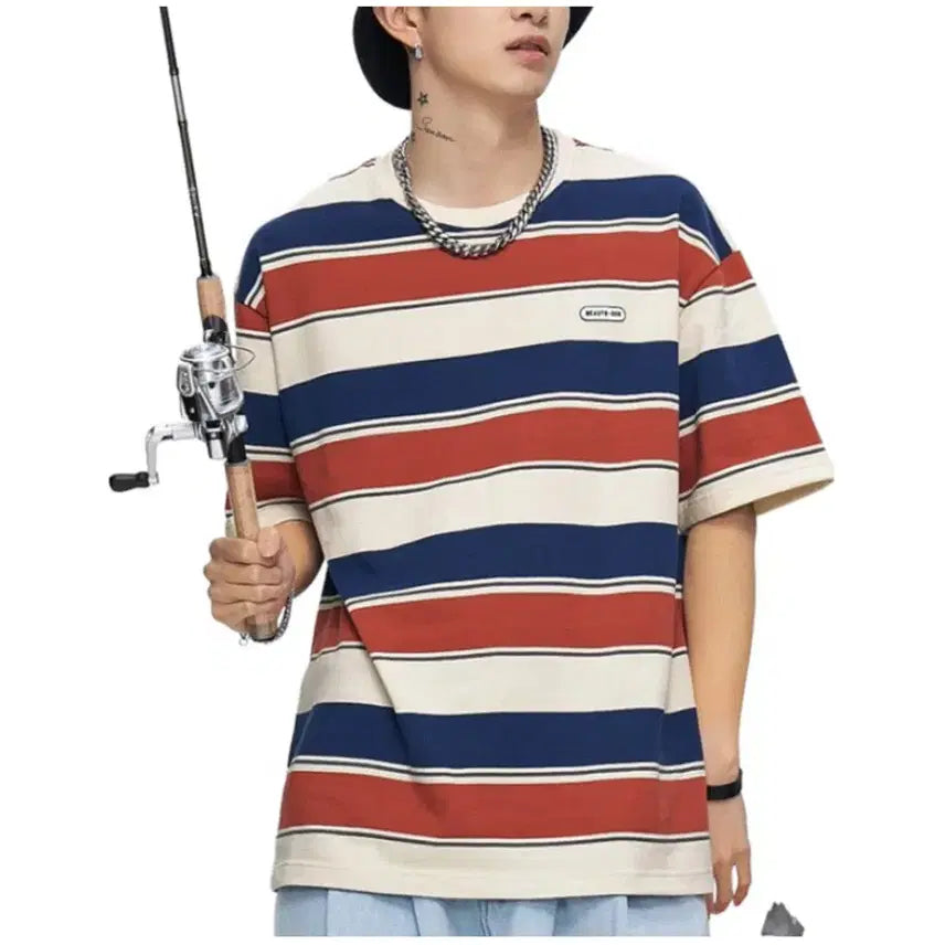 [BUNJANG] Codi Coach Striped Oversized Short Sleeve T-Shirt XL / (새상품) 코디코치 반팔 오버핏 스트라이프 XL