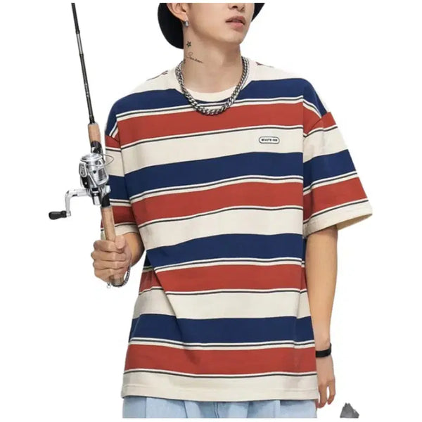 [BUNJANG] Codi Coach Striped Oversized Short Sleeve T-Shirt XL / (새상품) 코디코치 반팔 오버핏 스트라이프 XL
