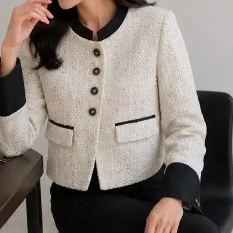 [BUNJANG] Colorblock Tweed Jacket (Black & White) / 트위드 자켓 블랙 배색 (화이트)